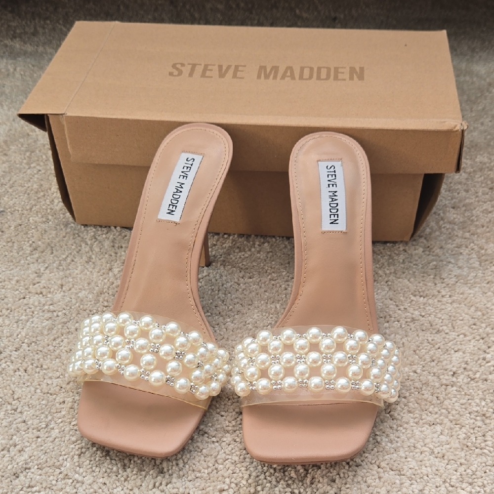 Steve Madden Women's Pearl Embellished Nude Sandals
